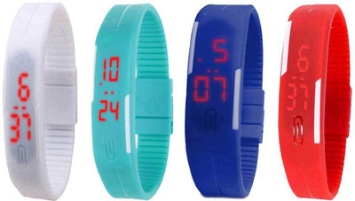 Kissu Led Magnet Band Combo of 4 White, Sky Blue, Blue And Red Watch - For Men & Women