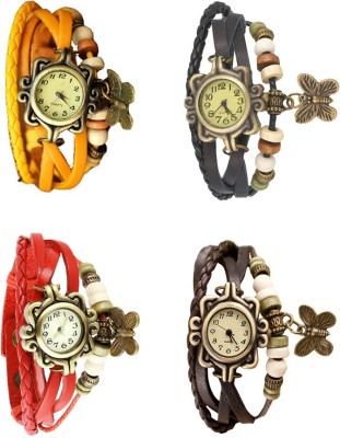 NS18 Vintage Butterfly Rakhi Combo of 4 Yellow, Red, Black And Brown Analog Watch  - For Women   Watches  (NS18)