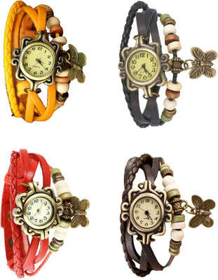 

Kissu Vintage Rakhi Combo of 4 Yellow, Red, Black And Brown Watch - For Women