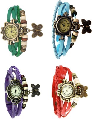 NS18 Vintage Butterfly Rakhi Combo of 4 Green, Purple, Sky Blue And Red Analog Watch  - For Women   Watches  (NS18)
