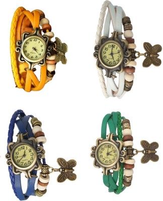NS18 Vintage Butterfly Rakhi Combo of 4 Yellow, Blue, White And Green Analog Watch  - For Women   Watches  (NS18)