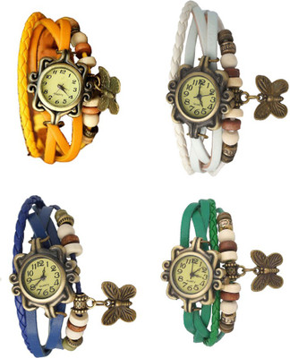 NS18 Vintage Butterfly Rakhi Combo of 4 Yellow, Blue, White And Green Analog Watch  - For Women   Watches  (NS18)