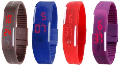 NS18 Silicone Led Magnet Band Watch Combo of 4 Brown, Blue, Red And Purple Digital Watch  - For Couple   Watches  (NS18)