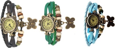 NS18 Vintage Butterfly Rakhi Watch Combo of 3 Black, Green And Sky Blue Analog Watch  - For Women   Watches  (NS18)