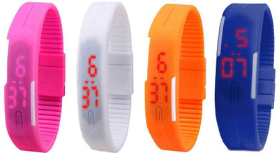 

NS18 Silicone Led Magnet Band Combo of 4 Pink, White, Orange And Blue Watch - For Boys & Girls