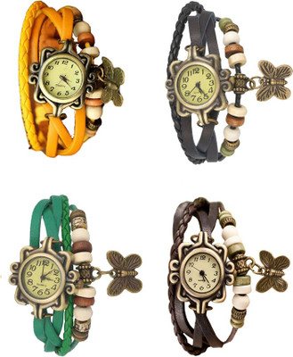 

NS18 Vintage Butterfly Rakhi Combo of 4 Yellow, Green, Black And Brown Watch - For Women