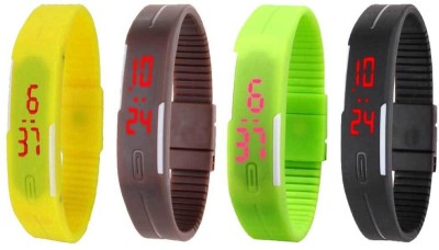 NS18 Silicone Led Magnet Band Combo of 4 Yellow, Brown, Green And Black Digital Watch  - For Boys & Girls   Watches  (NS18)