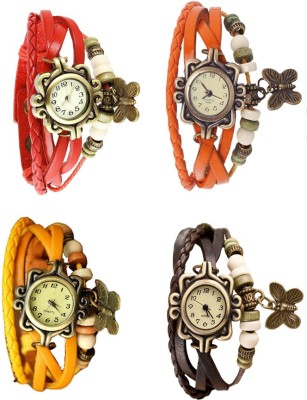 NS18 Vintage Butterfly Rakhi Combo of 4 Red, Yellow, Orange And Brown Analog Watch  - For Women   Watches  (NS18)