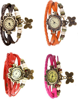 

Kissu Vintage Rakhi Combo of 4 Brown, Red, Orange And Pink Watch - For Women