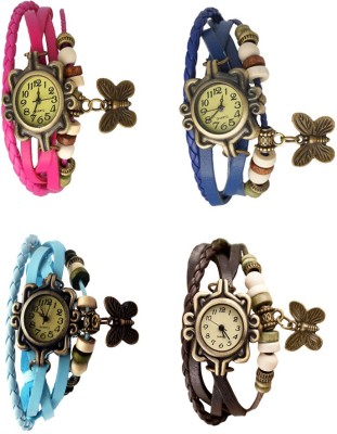 NS18 Vintage Butterfly Rakhi Combo of 4 Pink, Sky Blue, Blue And Brown Analog Watch  - For Women   Watches  (NS18)