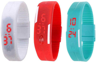 

Kissu Led Band Watch Combo of 3 White, Red And Sky Blue Watch - For Couple