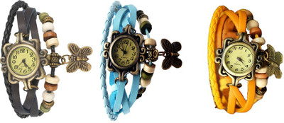 

Kissu Vintage Rakhi Combo of 3 Black, Sky Blue And Yellow Watch - For Women
