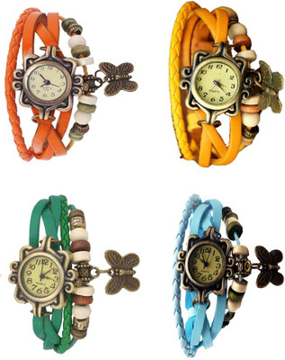 

Kissu Vintage Rakhi Combo of 4 Orange, Green, Yellow And Sky Blue Watch - For Women