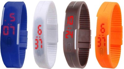 NS18 Silicone Led Magnet Band Combo of 4 Blue, White, Brown And Orange Digital Watch  - For Boys & Girls   Watches  (NS18)