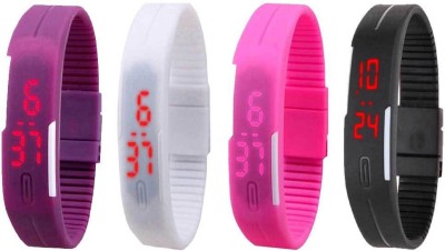 NS18 Silicone Led Magnet Band Combo of 4 Purple, White, Pink And Black Digital Watch  - For Boys & Girls   Watches  (NS18)