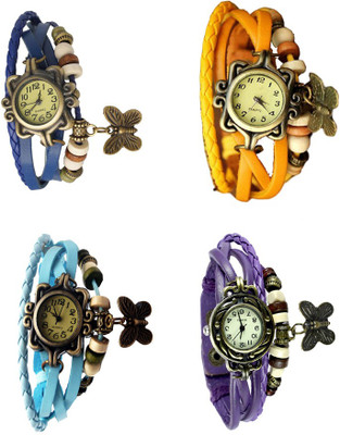 

Kissu Vintage Rakhi Combo of 4 Blue, Sky Blue, Yellow And Purple Watch - For Women