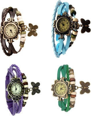 NS18 Vintage Butterfly Rakhi Combo of 4 Brown, Purple, Sky Blue And Green Analog Watch  - For Women   Watches  (NS18)