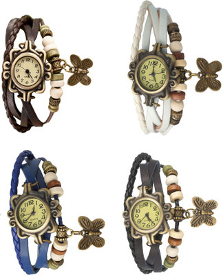 

NS18 Vintage Butterfly Rakhi Combo of 4 Brown, Blue, White And Black Watch - For Women