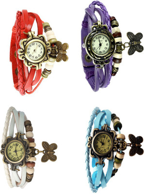 

NS18 Vintage Butterfly Rakhi Combo of 4 Red, White, Purple And Sky Blue Watch - For Women