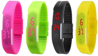 NS18 Silicone Led Magnet Band Combo of 4 Pink, Green, Black And Yellow Digital Watch  - For Boys & Girls   Watches  (NS18)