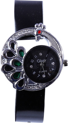 

SPINOZA S09P68 diamonds studded black peacock adorable beautiful rubber belt Watch - For Girls