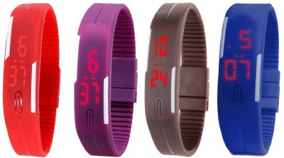 NS18 Silicone Led Magnet Band Combo of 4 Red, Purple, Brown And Blue Digital Watch  - For Boys & Girls   Watches  (NS18)