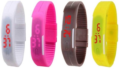 NS18 Silicone Led Magnet Band Combo of 4 White, Pink, Brown And Yellow Digital Watch  - For Boys & Girls   Watches  (NS18)
