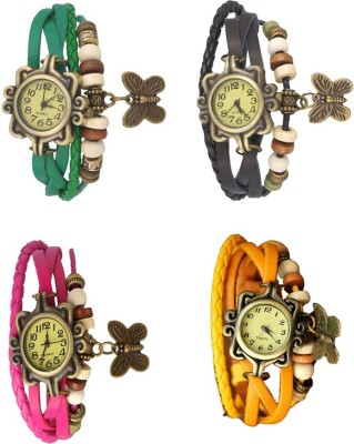 NS18 Vintage Butterfly Rakhi Combo of 4 Green, Pink, Black And Yellow Analog Watch  - For Women   Watches  (NS18)