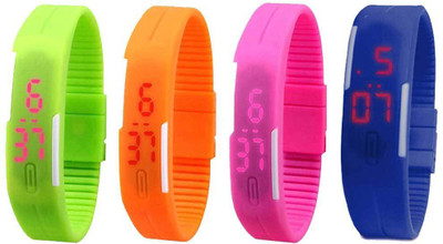 View NS18 Silicone Led Magnet Band Combo of 4 Green, Orange, Pink And Blue Digital Watch  - For Boys & Girls Wrist Watches Price Online(NS18)
