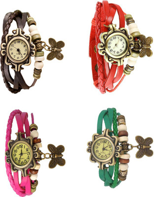 

Kissu Vintage Rakhi Combo of 4 Brown, Pink, Red And Green Watch - For Women