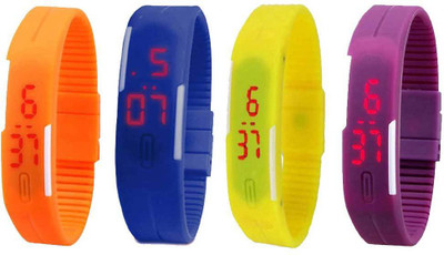

NS18 Silicone Led Magnet Band Watch Combo of 4 Orange, Blue, Yellow And Purple Watch - For Couple
