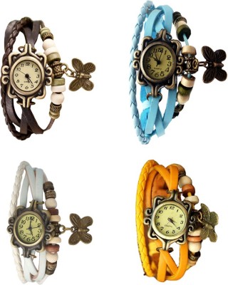 NS18 Vintage Butterfly Rakhi Combo of 4 Brown, White, Sky Blue And Yellow Analog Watch  - For Women   Watches  (NS18)