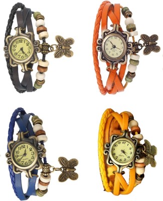 NS18 Vintage Butterfly Rakhi Combo of 4 Black, Blue, Orange And Yellow Analog Watch  - For Women   Watches  (NS18)