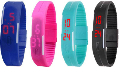 

NS18 Silicone Led Magnet Band Combo of 4 Blue, Pink, Sky Blue And Black Watch - For Boys & Girls