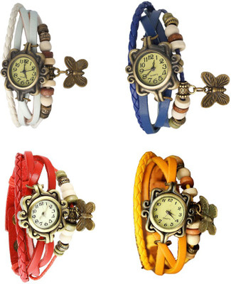 

NS18 Vintage Butterfly Rakhi Combo of 4 White, Red, Blue And Yellow Watch - For Women
