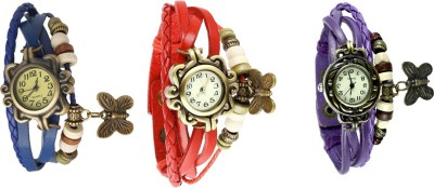 NS18 Vintage Butterfly Rakhi Watch Combo of 3 Blue, Red And Purple Analog Watch  - For Women   Watches  (NS18)