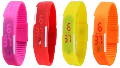 NS18 Silicone Led Magnet Band Combo of 4 Pink, Red, Yellow And Orange Digital Watch  - For Boys & Girls   Watches  (NS18)