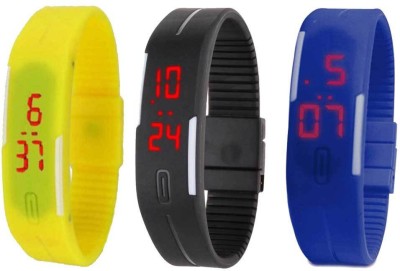 NS18 Silicone Led Magnet Band Combo of 3 Yellow, Black And Blue Digital Watch  - For Boys & Girls   Watches  (NS18)