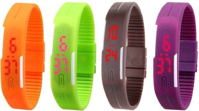 NS18 Silicone Led Magnet Band Watch Combo of 4 Orange, Green, Brown And Purple Digital Watch  - For Couple   Watches  (NS18)