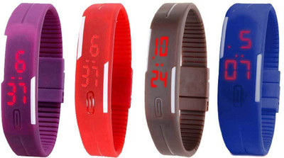 

Kissu Led Magnet Band Combo of 4 Purple, Red, Brown And Blue Watch - For Men & Women