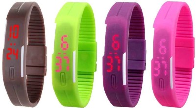 NS18 Silicone Led Magnet Band Watch Combo of 4 Brown, Green, Purple And Pink Digital Watch  - For Couple   Watches  (NS18)