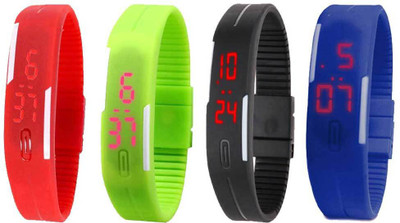 

NS18 Silicone Led Magnet Band Combo of 4 Red, Green, Black And Blue Watch - For Boys & Girls