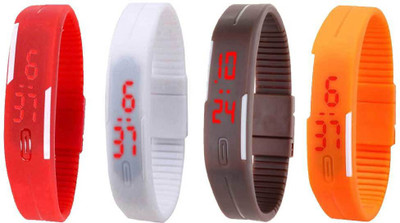 

NS18 Silicone Led Magnet Band Combo of 4 Red, White, Brown And Orange Watch - For Boys & Girls