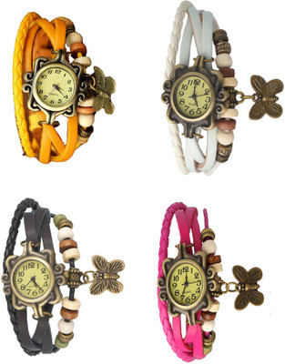 

Kissu Vintage Rakhi Combo of 4 Yellow, Black, White And Pink Watch - For Women