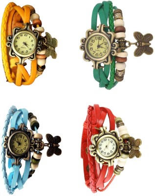 NS18 Vintage Butterfly Rakhi Combo of 4 Yellow, Sky Blue, Green And Red Analog Watch  - For Women   Watches  (NS18)