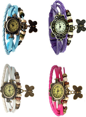 

Kissu Vintage Rakhi Combo of 4 Sky Blue, White, Purple And Pink Watch - For Women