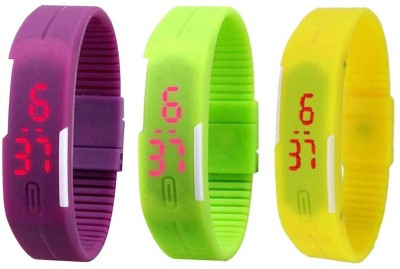 NS18 Silicone Led Magnet Band Combo of 3 Purple, Green And Yellow Digital Watch  - For Boys & Girls   Watches  (NS18)