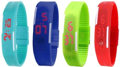 NS18 Silicone Led Magnet Band Watch Combo of 4 Sky Blue, Blue, Green And Red Digital Watch  - For Couple   Watches  (NS18)