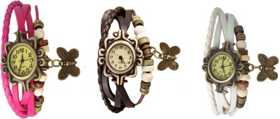 NS18 Vintage Butterfly Rakhi Watch Combo of 3 Pink, Brown And White Analog Watch  - For Women   Watches  (NS18)