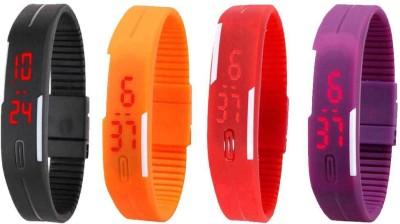 NS18 Silicone Led Magnet Band Watch Combo of 4 Black, Orange, Red And Purple Digital Watch  - For Couple   Watches  (NS18)